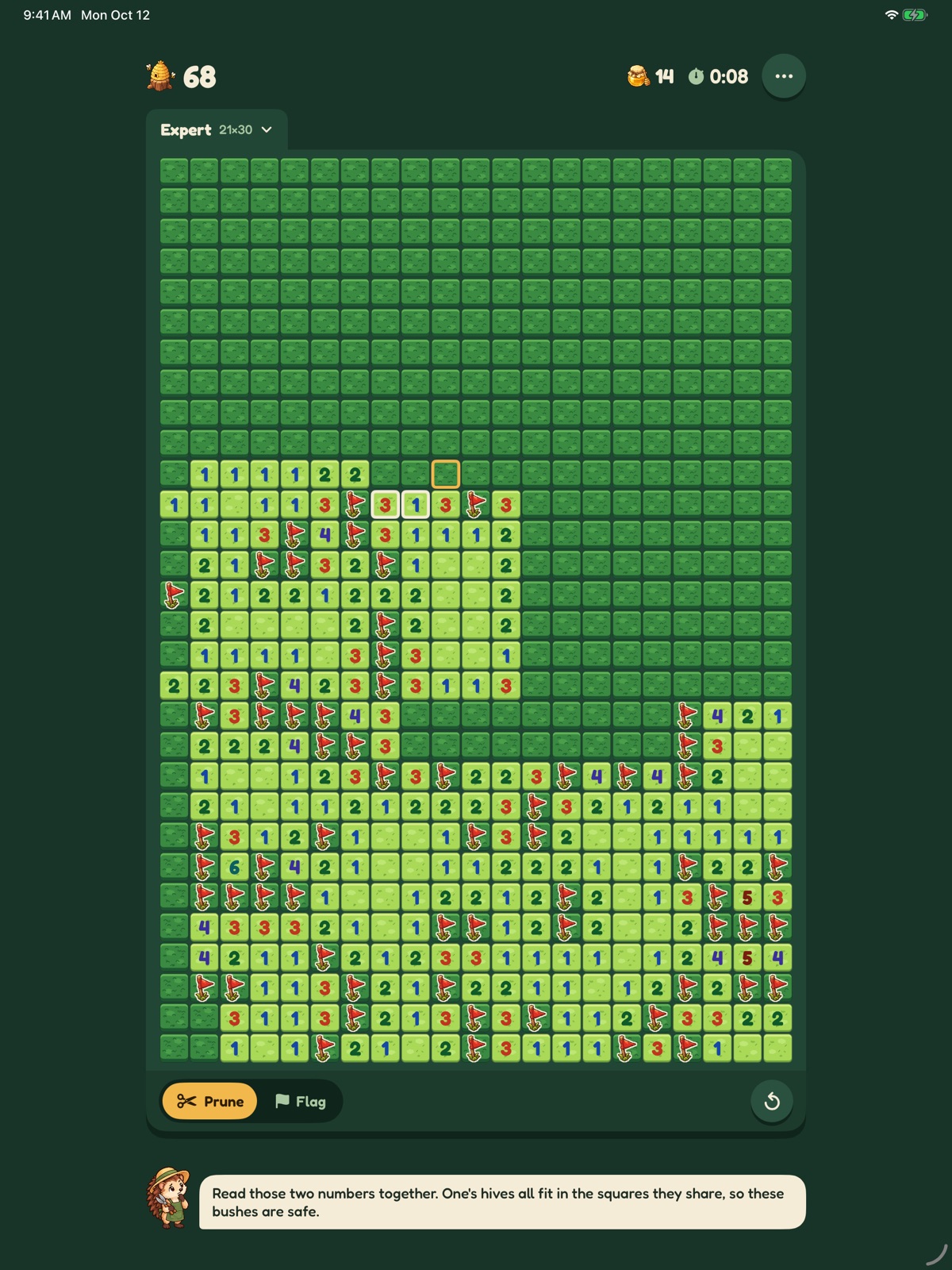 The game on iPad: an Expert garden half pruned